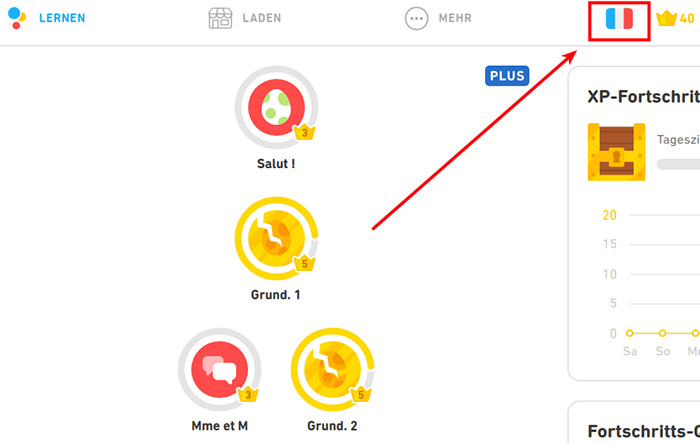 Duolingo Benutzeroberfläche Sprachen lernen