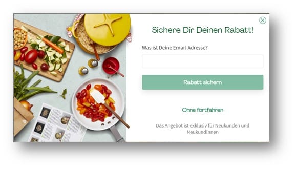 Beispiel eines Call-to-Actions von Hello Fresh, welcher die umgekehrte Psychologie nutzt. 