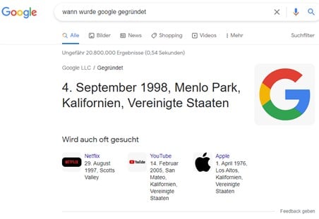 Beispiel einer Direct Answer im Knowledge Graph