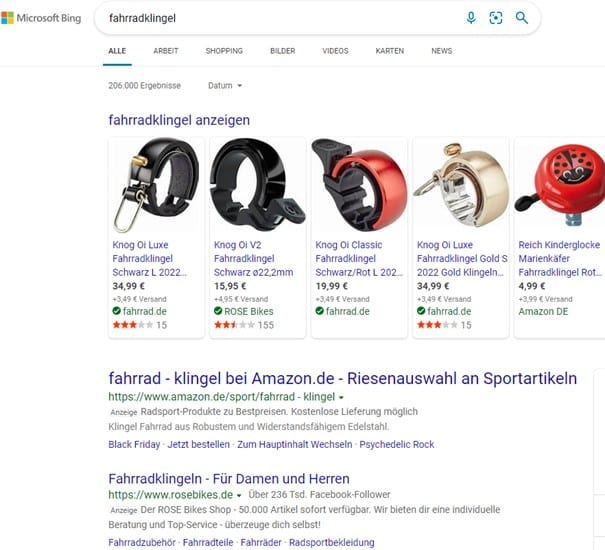 Bing-Suche Fahrradklingel