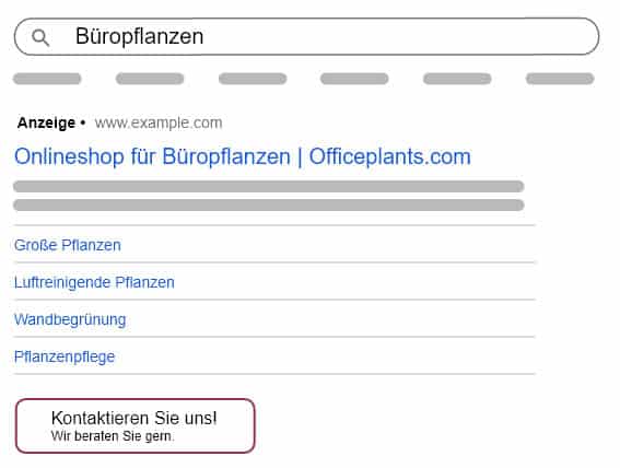 Lead-Formularerweiterung und hinterlegtes Lead-Formular in einer Google-Ads-Suchanzeige auf dem Smartphone