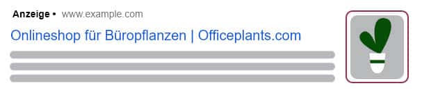Bilderweiterung in einer Google-Ads-Suchanzeige auf dem Desktop (eigene Darstellung)