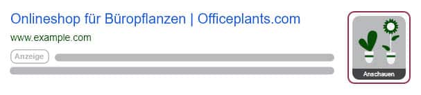 Flugblatt-Erweiterung in einer Microsoft-Ads-Suchanzeige auf dem Desktop (eigene Darstellung)