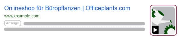 Video-Erweiterung in einer Microsoft-Ads-Suchanzeige auf dem Desktop (eigene Darstellung)