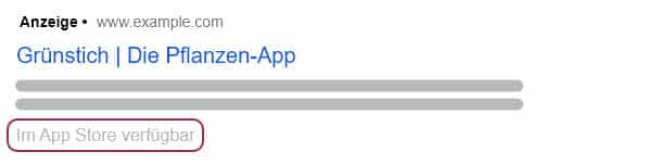 App-Erweiterung in einer Google-Ads-Suchanzeige auf dem Smartphone (eigene Darstellung)