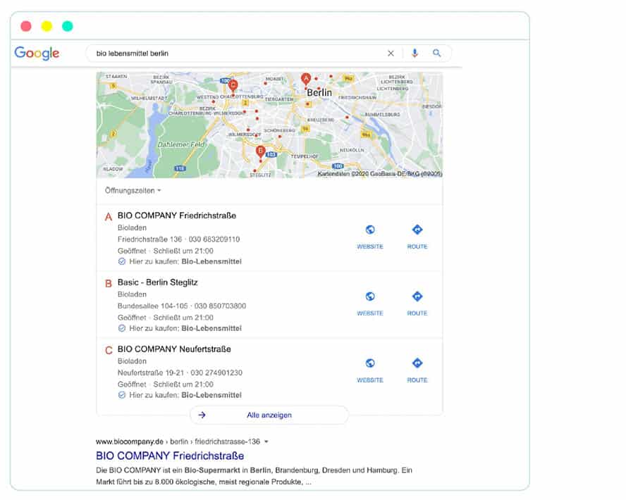 Das Google Local 3-Pack fällt zuerst ins Auge