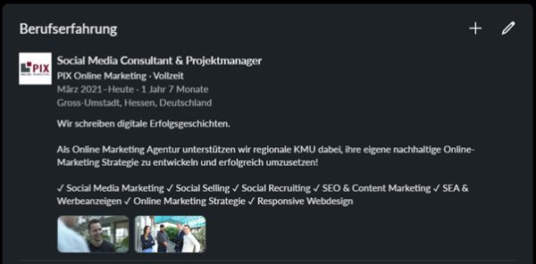 Berufserfahrung Linkedin Beispiel