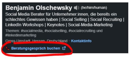 Link im Profil bei Linkedin