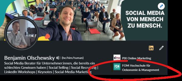 LinkedIn Hochschule in Profil Beispiel