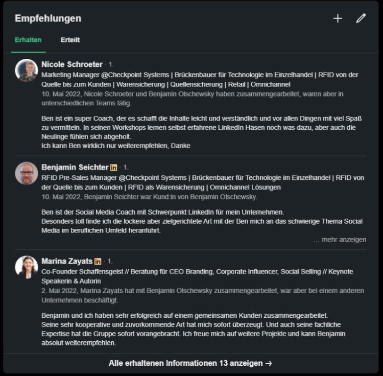 Linkedin Empfehlungen