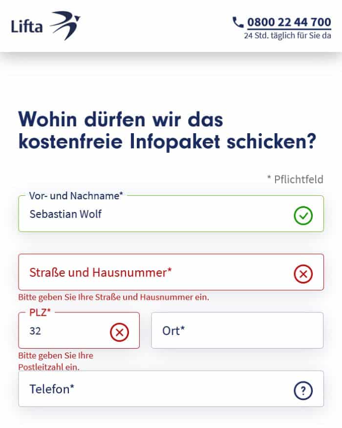 Formular bei Lifta