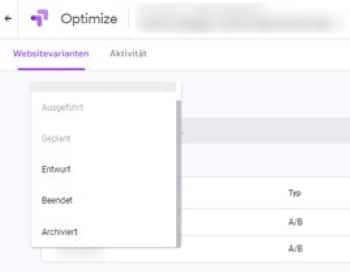 Google Optimize Status Entwurf