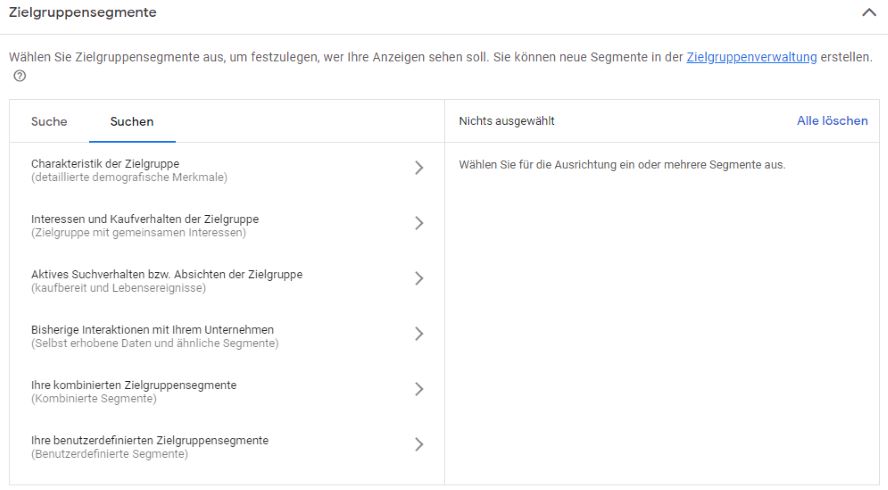 Screenshot Zielgruppensegmente