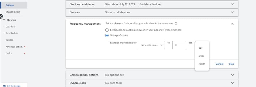 Frequenz Management Google Ads Ueersicht