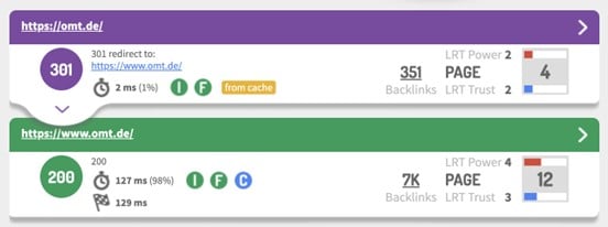 Screenshot Link Research Tool Weiterleitung