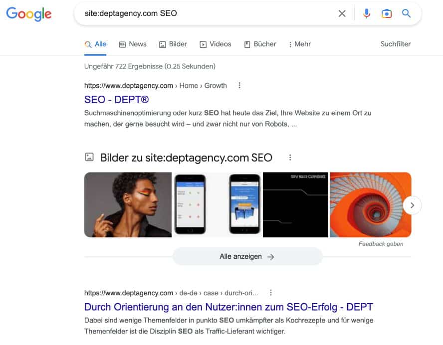 Siteabfrage für deptagency.com zum Begriff "SEO"