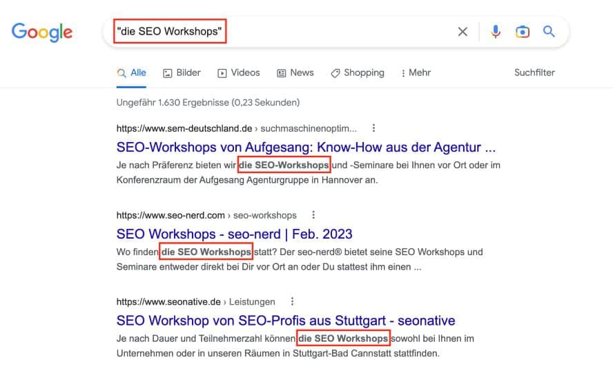 Suche mit Anführungszeichen zum Begriff "die SEO Workshops