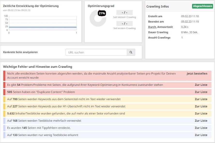 SEObility Analyse Fehlermeldungen 