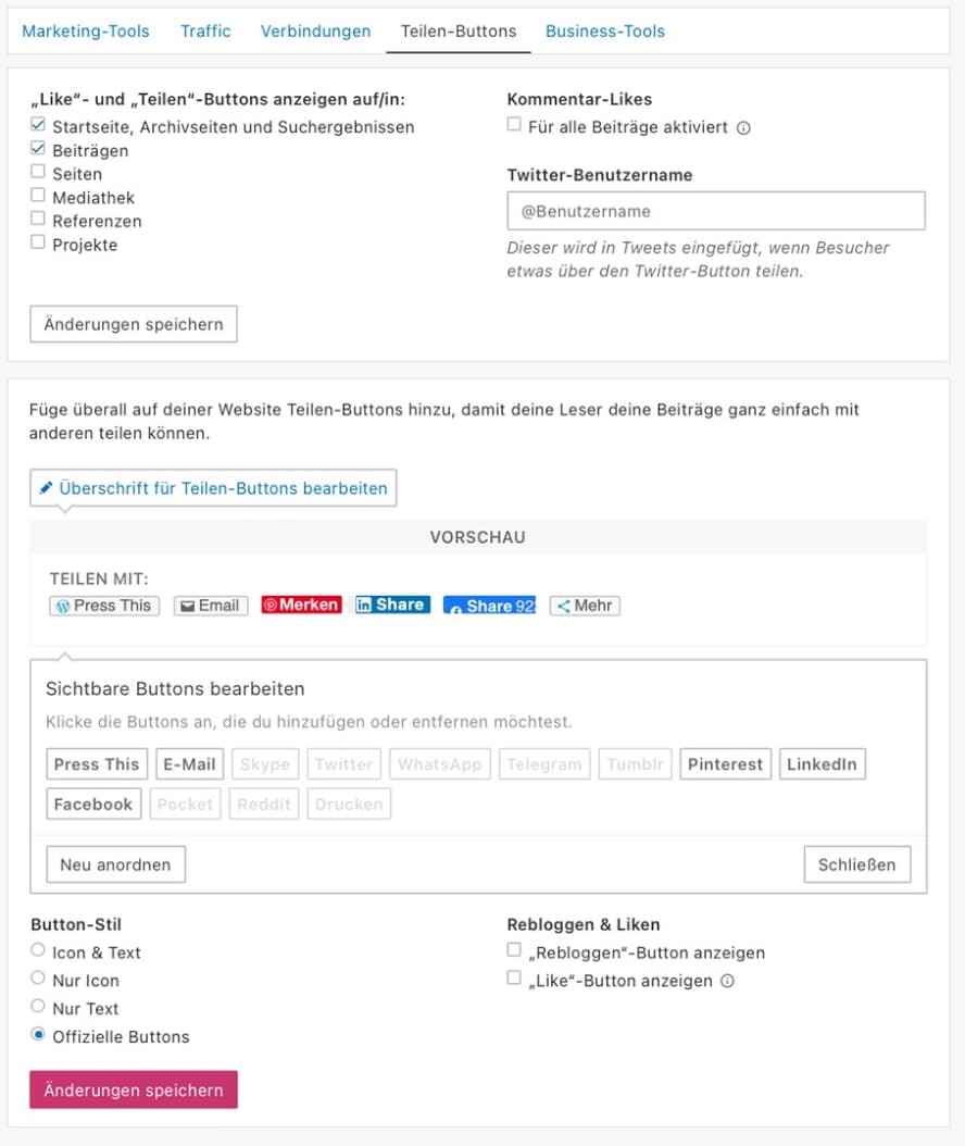 WordPress Social Sharing Werkzeug