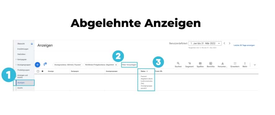 Abgelehnte Anzeigen Beispiel 