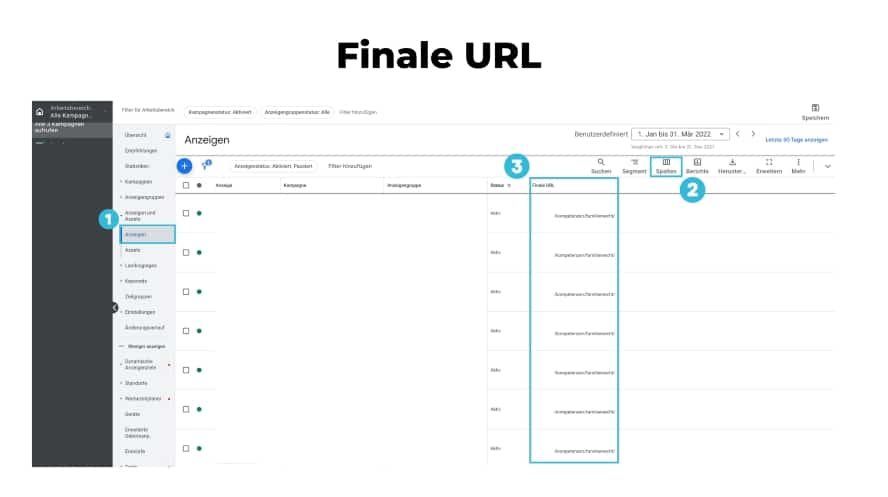 Zielseiten prüfen - Finale URL Beispiel 