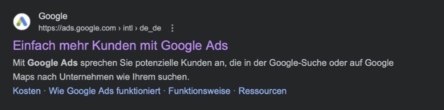 Google Ads Werbeversprechen