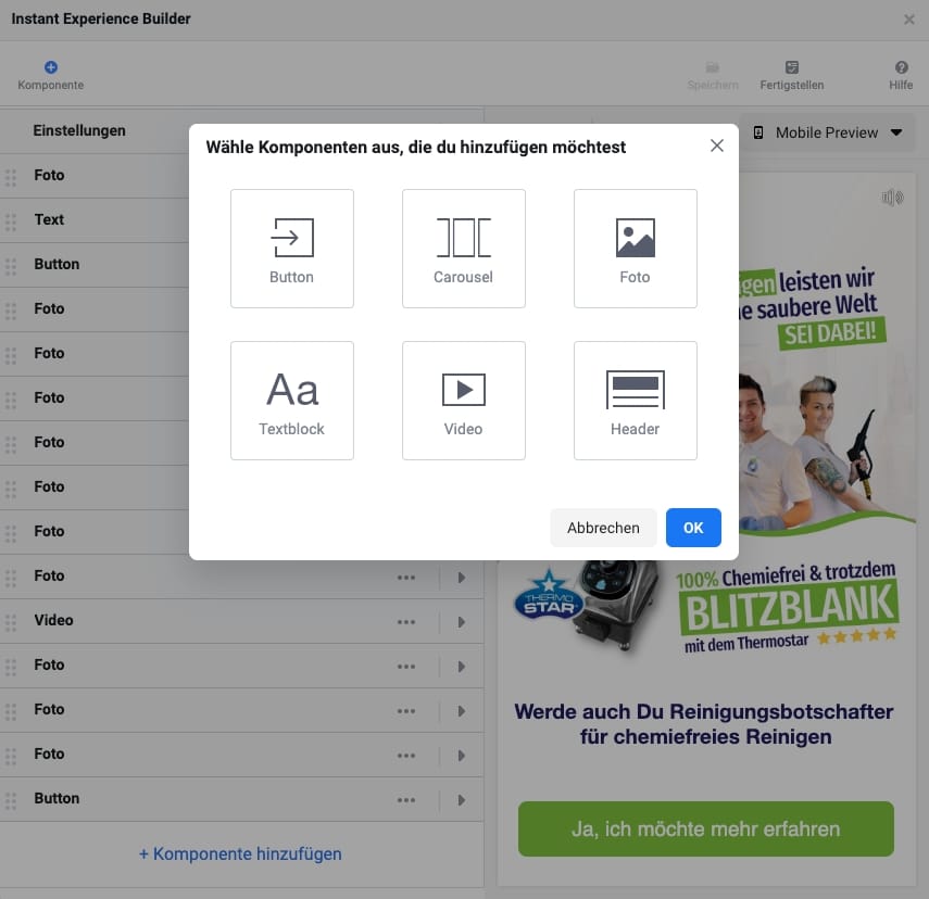 Instant Page Builder Auswahl