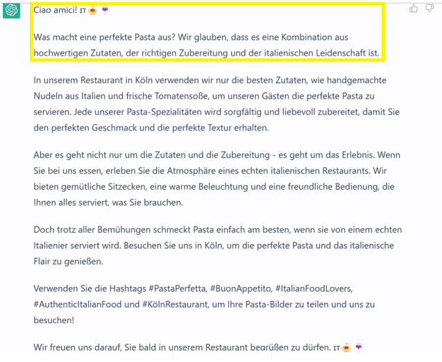 Screenshot: Das schlägt ChatGPT als ersten Satz Deines Social Media Beitrags vor