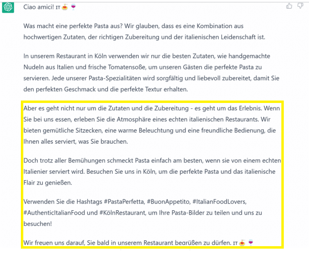 Screenshot: Der letzte Teil, den ChatGPT für den Social Media Beitrag vorschlägt 
