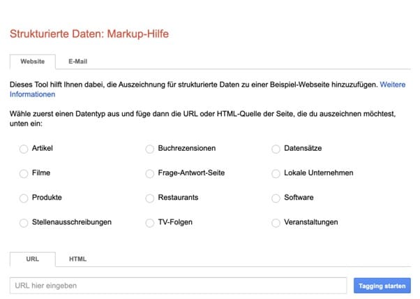 Screenshot Google Structured Markup Helper