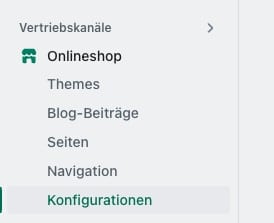 Screenshot aus Shopifiy Menü