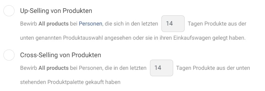 Up-Selling und Cross-Selling Option