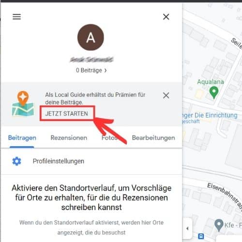 Screenshot: Hier startetest Du das Google Local Guide Programm 