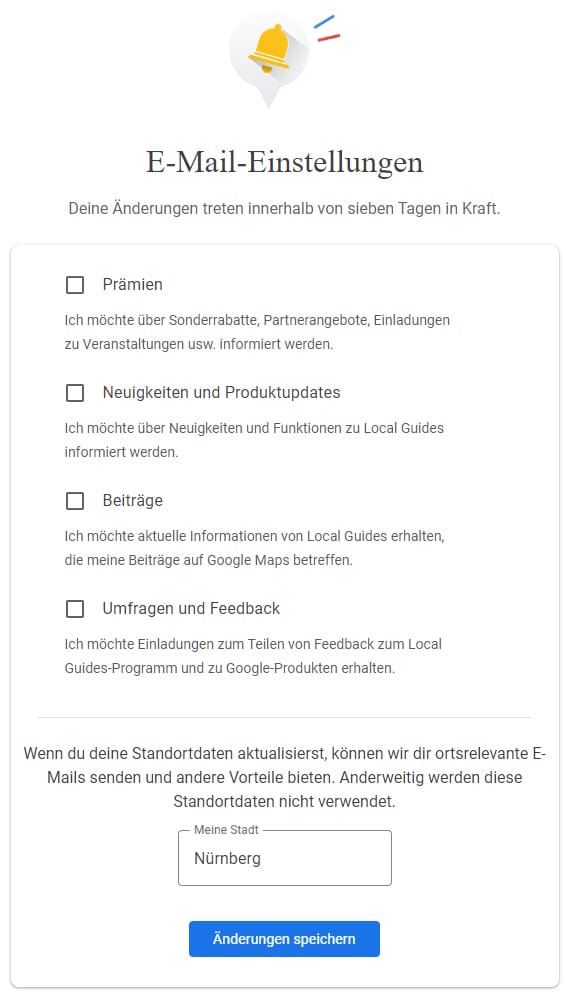 E-Mail-Einstellungen Google Local Guide