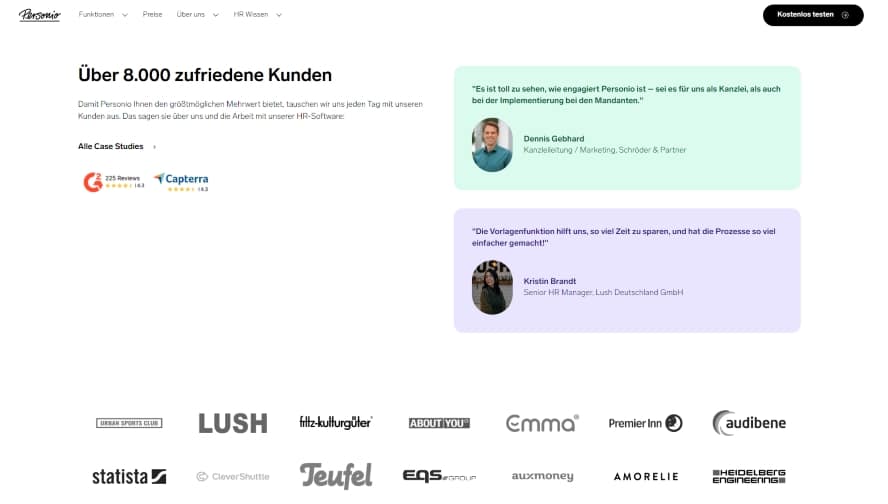 Testimonials und Bewertungen bei personio 