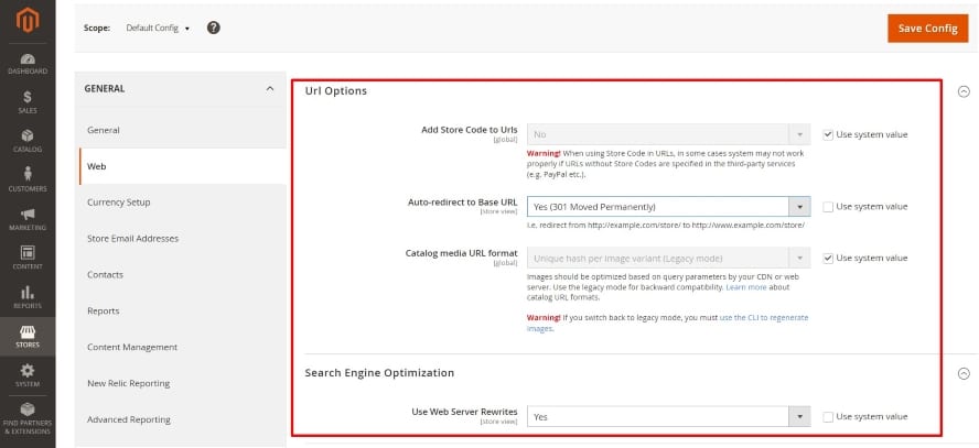 Basis-Redirect-Einstellungen