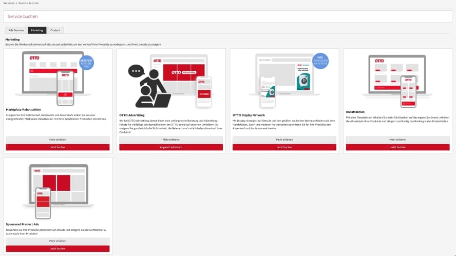 Hier siehst Du einen Screenshot der Otto Market Managed Services.