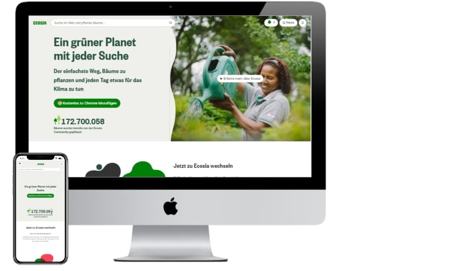 Ecosia Screenshot Darstellung Website Desktop und mobile
