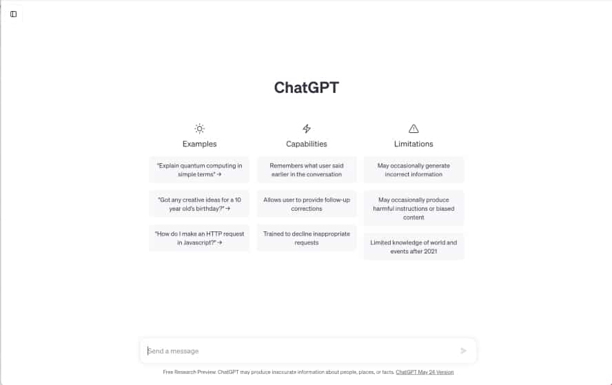 Screenshot ChatGPT Startseite