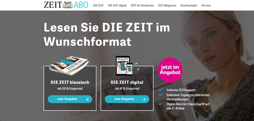 Hier ein gelungener Hero-Shot der Website "Die Zeit".