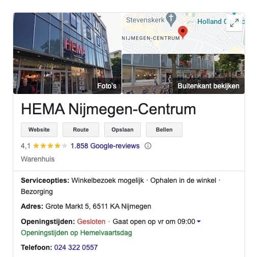 Screenshot aus einem Niederlaendischen Google MyBusiness Profil
