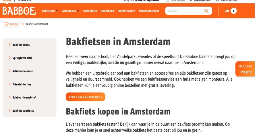 Screenshot Blogartikel zu "bakfiets amsterdam"