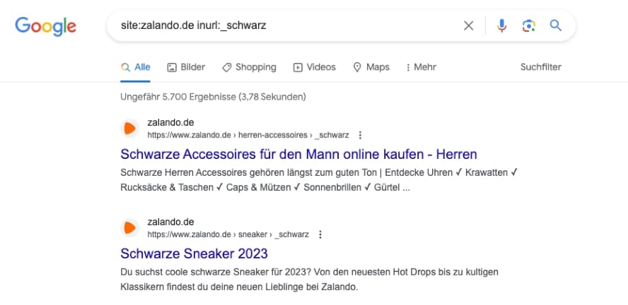 Google Site-Operator Zalando inurl: schwarz