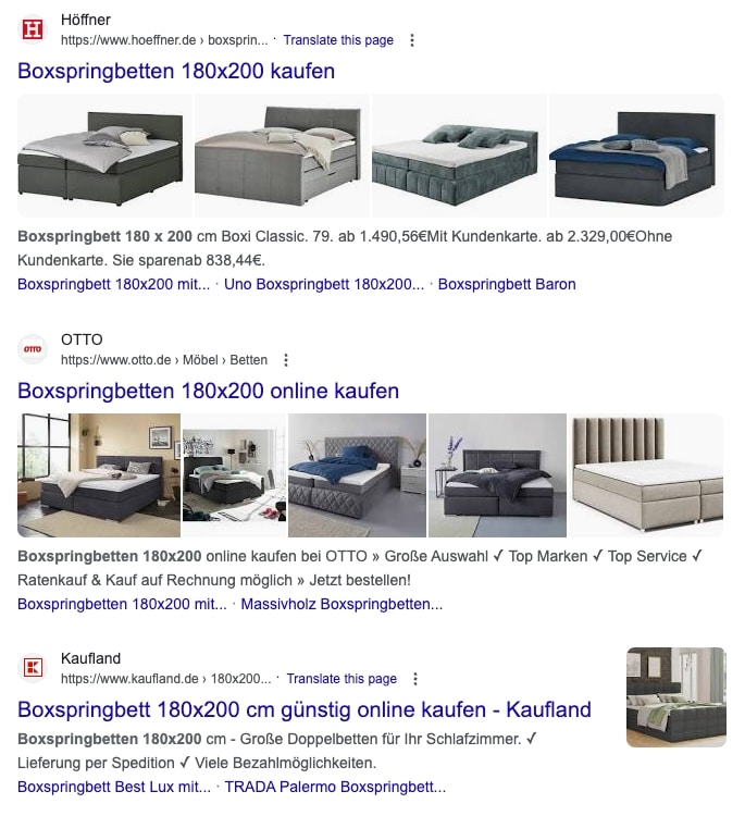 Suchergebnisseite zum Keyword Boxspringbetten 180x200