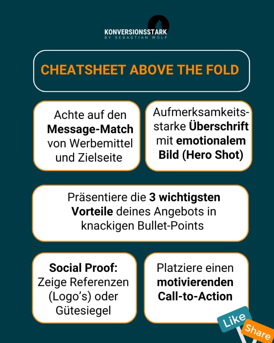 Cheatsheet Above-the-Fold Schaubild