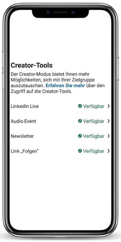 Creator Tools Modus bei LinkedIn anstellen