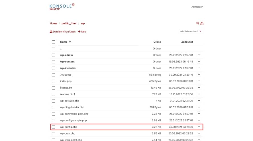 Im Dateimanager oder per FTP die wp-config.php Datei öffnen und die WordPress-URL ändern