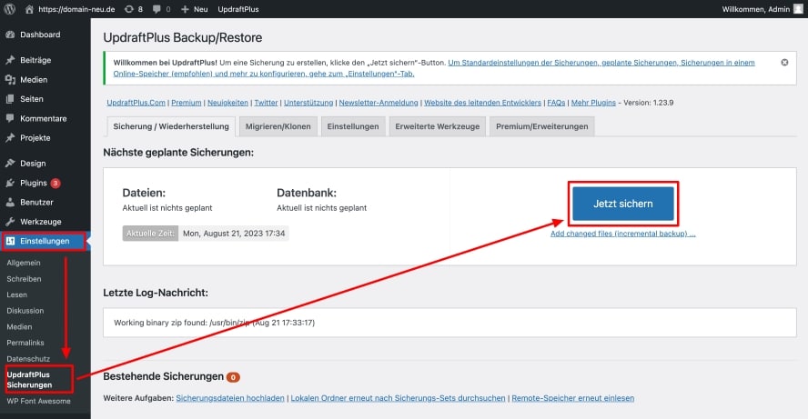 Erstelle eine Sicherung Deiner Seite direkt in WordPress mit Updraft-Plus