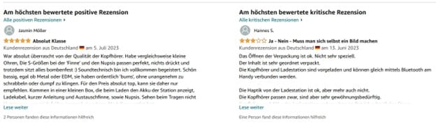 Amazon Kunden Rezensionen positiv und negativ Screenshot