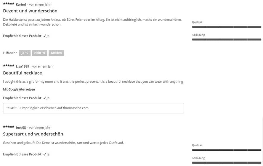 Bewertungen auf der Produktdetailseite Thomas Sabo